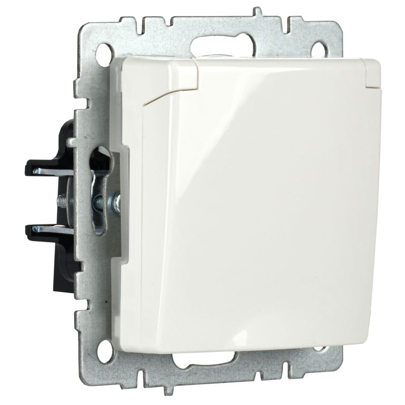 BRITE Розетка 1-местная с заземлением с защитными шторками и крышкой 16А IP44 РСбш10-3-44-БрБ белый IEK