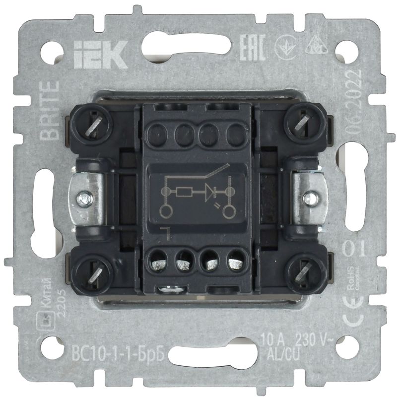 BRITE Выключатель 1-клавишный с индикацией 10А ВС10-1-1-БрБ белый IEK