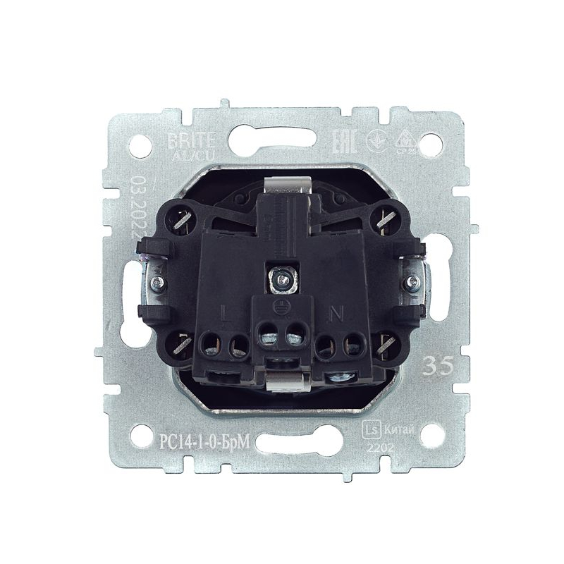 BRITE Розетка 1-местная с заземлением с защитными шторками 16А РС14-1-0-БрМ маренго IEK