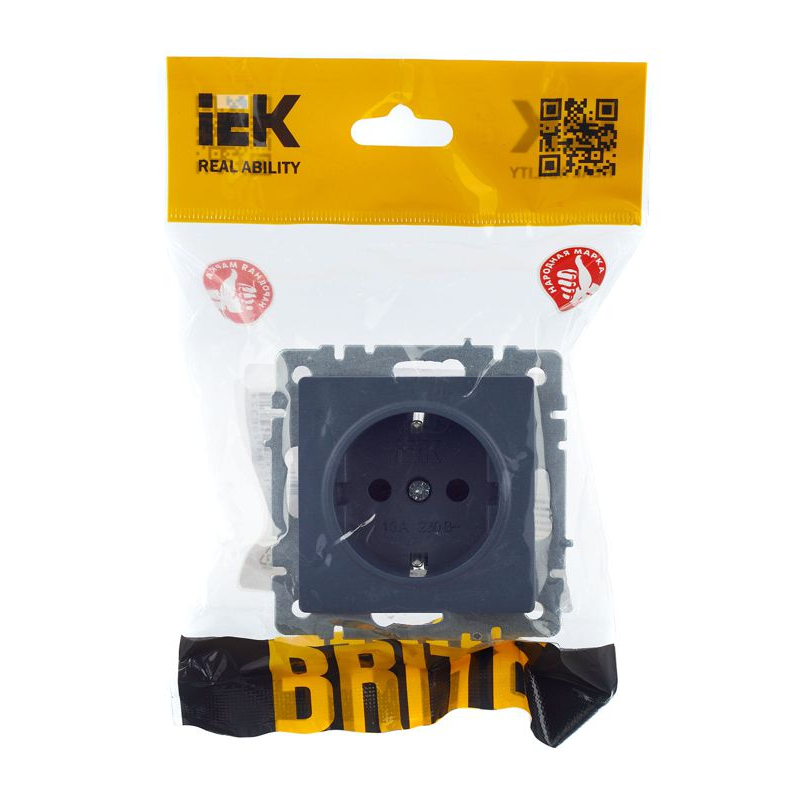 BRITE Розетка 1-местная с заземлением с защитными шторками 16А РС14-1-0-БрМ маренго IEK