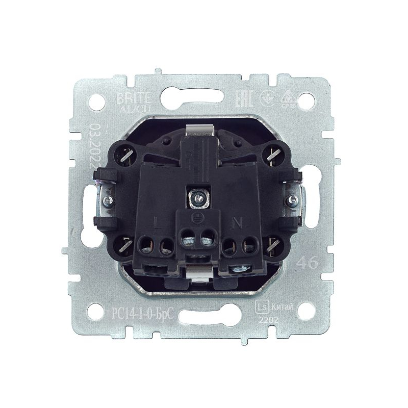 BRITE Розетка 1-местная с заземлением с защитными шторками 16А РС14-1-0-БрС сталь IEK