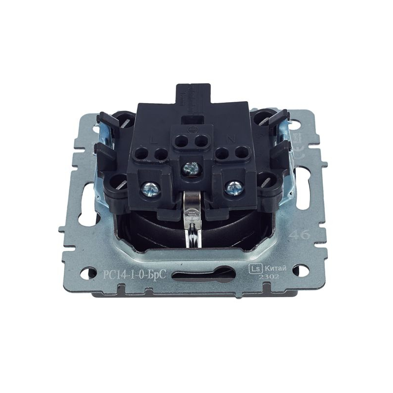 BRITE Розетка 1-местная с заземлением с защитными шторками 16А РС14-1-0-БрС сталь IEK