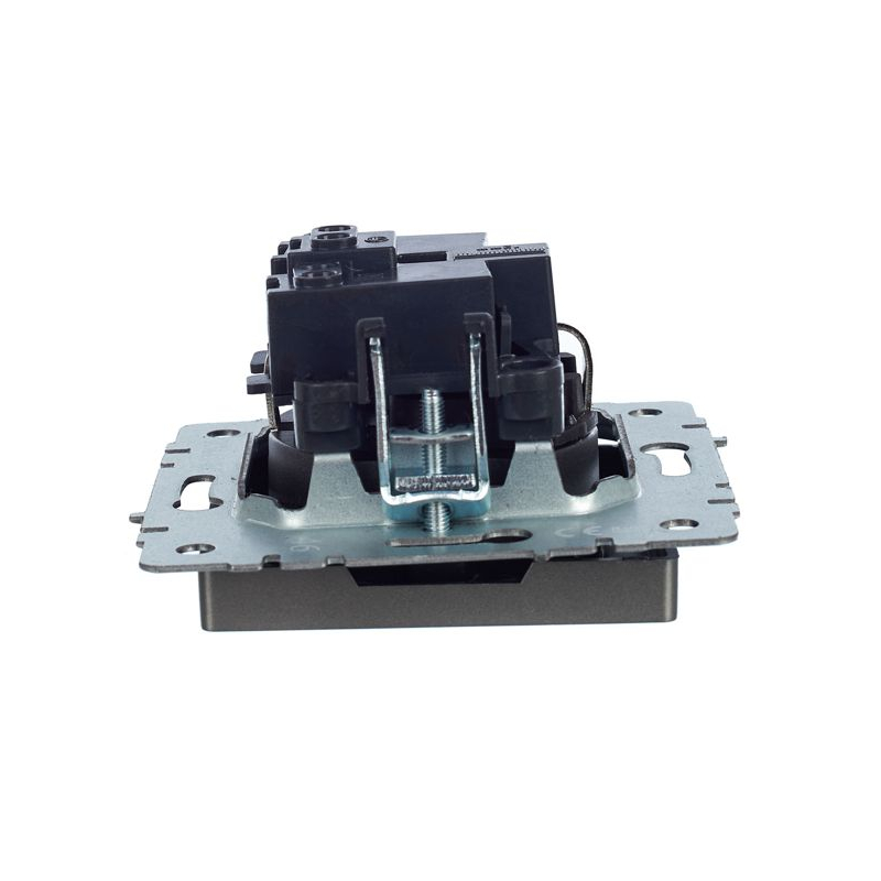 BRITE Розетка 1-местная с заземлением с защитными шторками 16А РС14-1-0-БрС сталь IEK