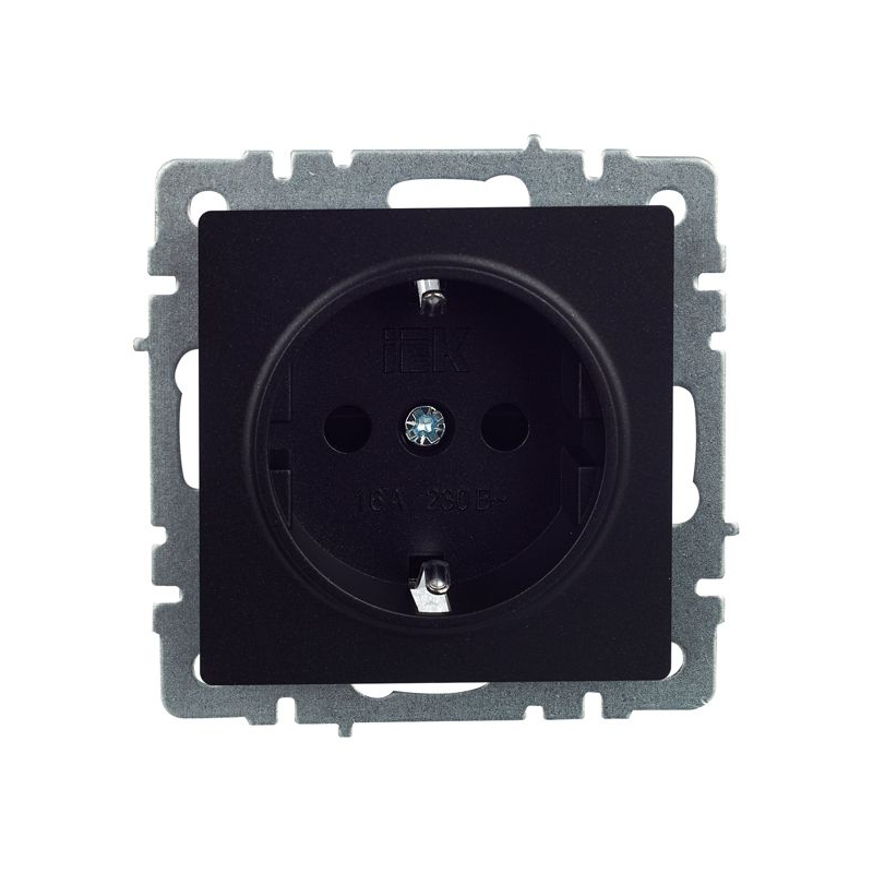 BRITE Розетка 1-местная с заземлением с защитными шторками 16А РС14-1-0-БрЧ черный IEK
