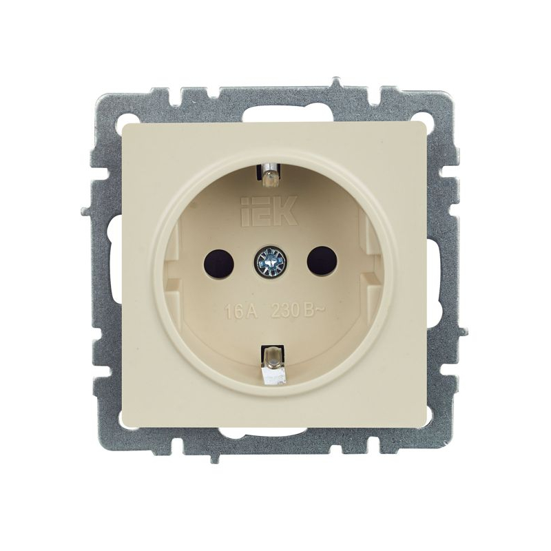 BRITE Розетка 1-местная с заземлением с защитными шторками 16А РС14-1-0-БрКр бежевый IEK
