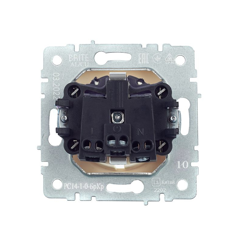 BRITE Розетка 1-местная с заземлением с защитными шторками 16А РС14-1-0-БрКр бежевый IEK