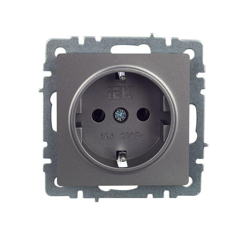 BRITE Розетка 1-местная с заземлением без защитных шторок 16А РС11-1-0-БрС сталь IEK
