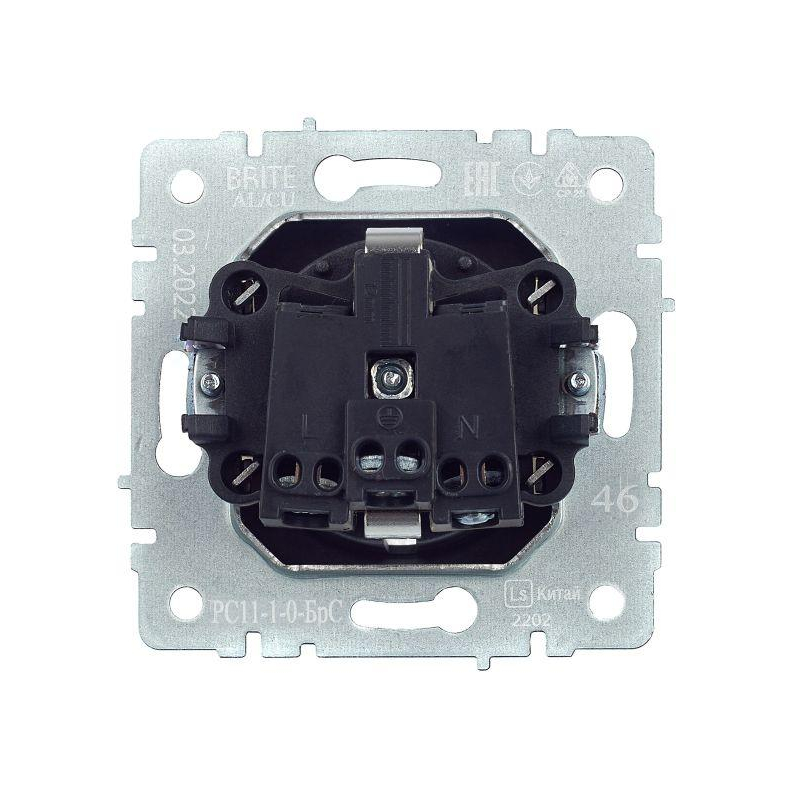 BRITE Розетка 1-местная с заземлением без защитных шторок 16А РС11-1-0-БрС сталь IEK