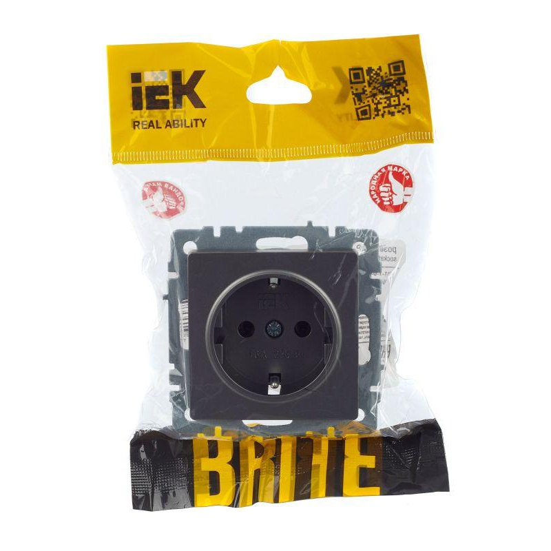 BRITE Розетка 1-местная с заземлением без защитных шторок 16А РС11-1-0-БрС сталь IEK