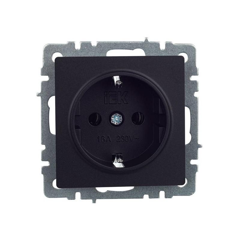 BRITE Розетка 1-местная с заземлением без защитных шторок 16А РС11-1-0-БрЧ черный IEK