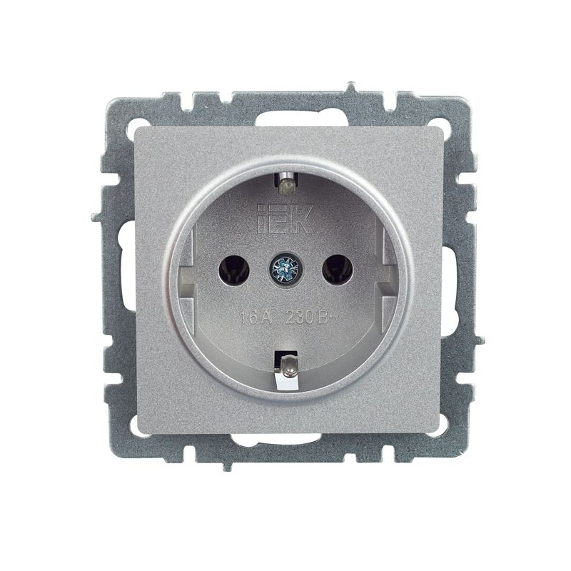 BRITE Розетка 1-местная с заземлением без защитных шторок 16А РС11-1-0-БрА алюминий IEK