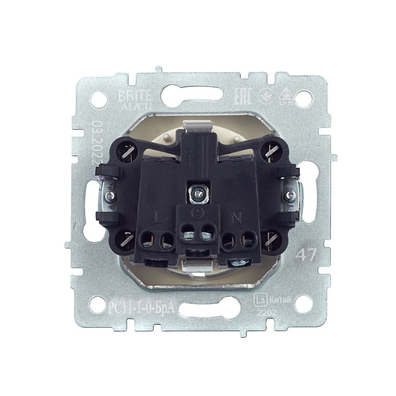 BRITE Розетка 1-местная с заземлением без защитных шторок 16А РС11-1-0-БрА алюминий IEK