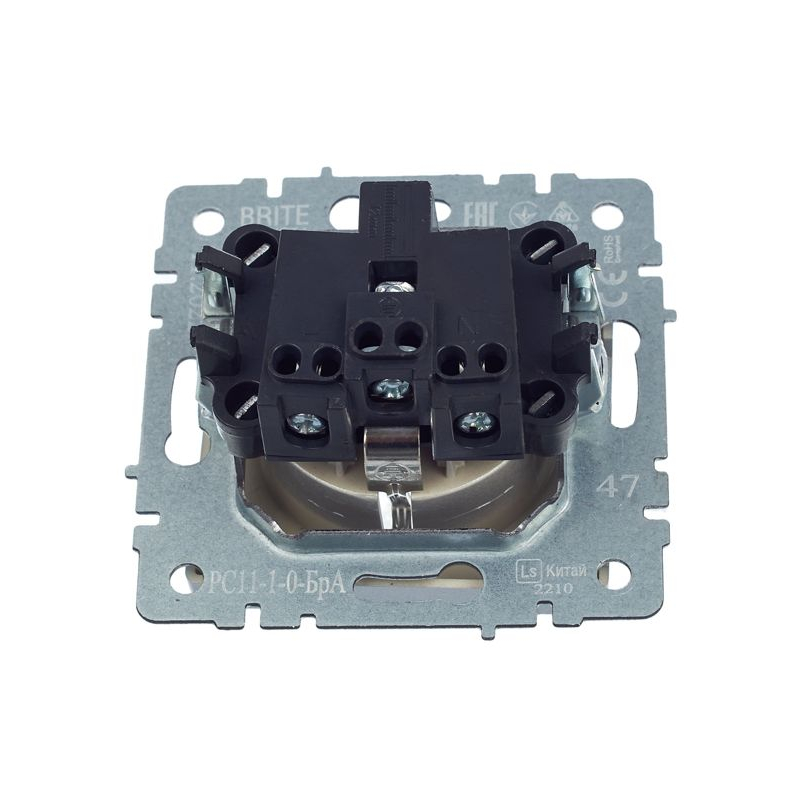 BRITE Розетка 1-местная с заземлением без защитных шторок 16А РС11-1-0-БрА алюминий IEK