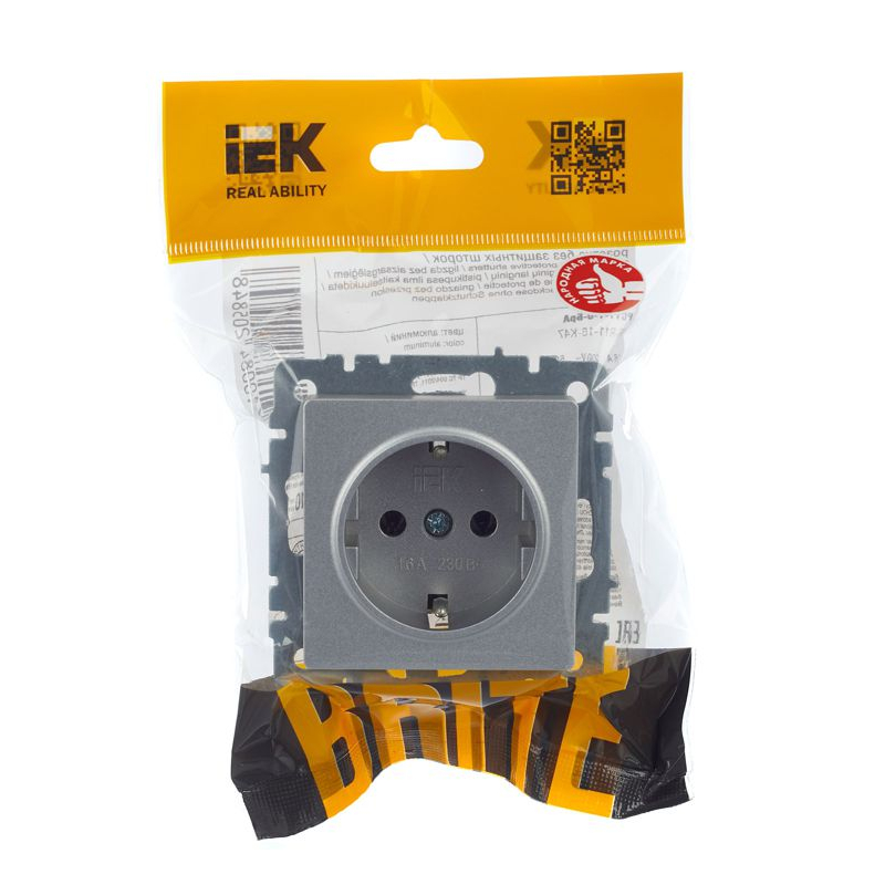 BRITE Розетка 1-местная с заземлением без защитных шторок 16А РС11-1-0-БрА алюминий IEK