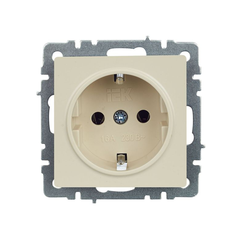 BRITE Розетка 1-местная с заземлением без защитных шторок 16А РС11-1-0-БрКр бежевый IEK