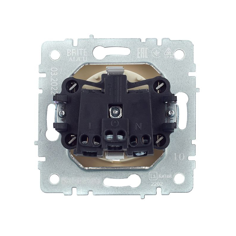 BRITE Розетка 1-местная с заземлением без защитных шторок 16А РС11-1-0-БрКр бежевый IEK