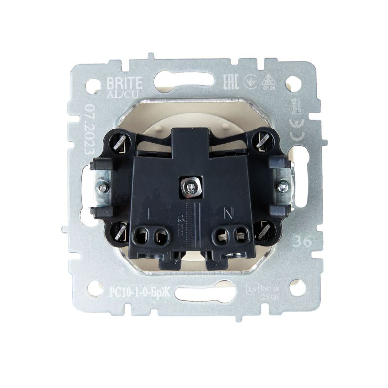 BRITE Розетка 1-местная без заземления без защитных шторок 10А РС10-1-0-БрЖ жемчуг IEK