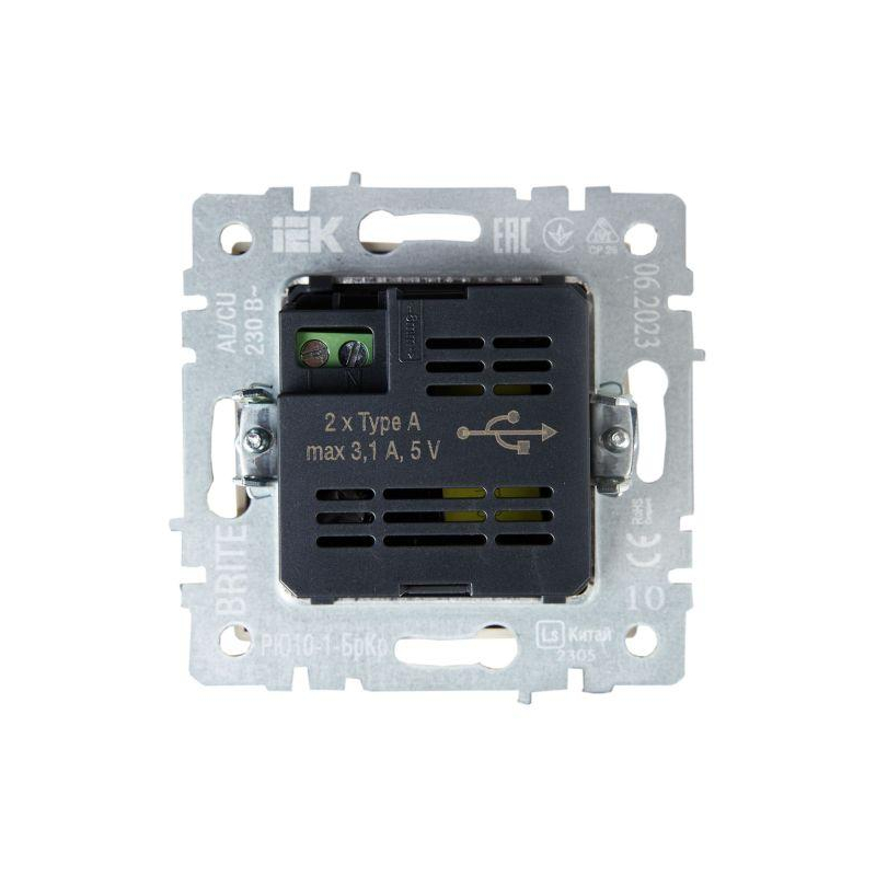 BRITE Розетка USB A+A 5В 3,1А РЮ10-1-БрКр бежевый IEK