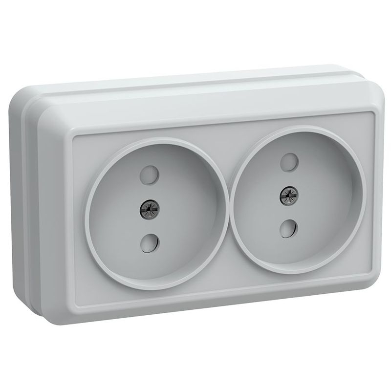 OKTAVA Розетка 2-местная без заземления с защитными шторками для открытой установки 10А РСш22-2-ОБ белый GENERICA