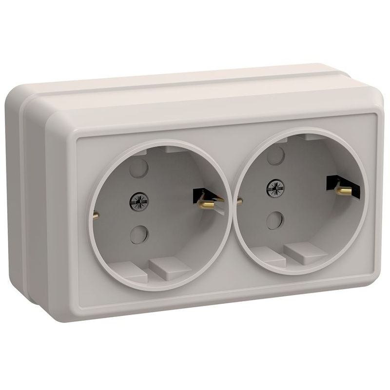 OKTAVA Розетка 2-местная с заземлением с защитными шторками для открытой установки 16А РСш22-3-ОКм кремовый GENERICA