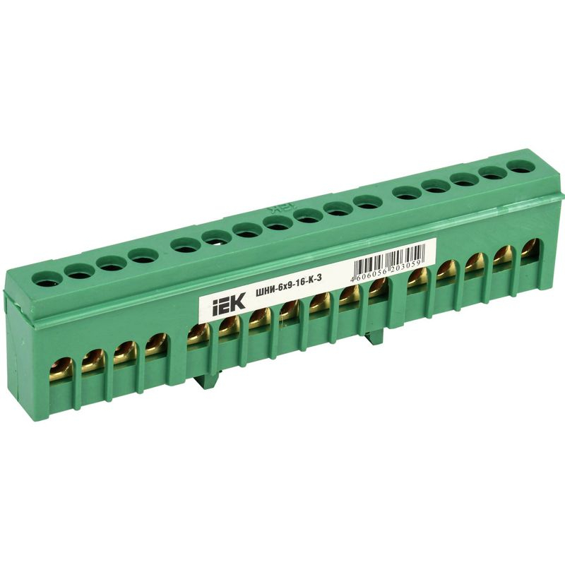Шина PE земля в корпусном изоляторе на DIN-рейку ШНИ-6х9-16-К-З IEK