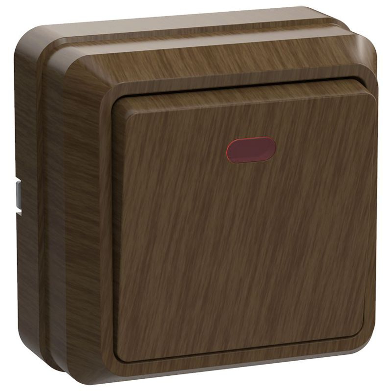 OKTAVA Выключатель 1-клавишный с индикацией для открытой установки 10А ВС20-1-1-ОД дуб GENERICA