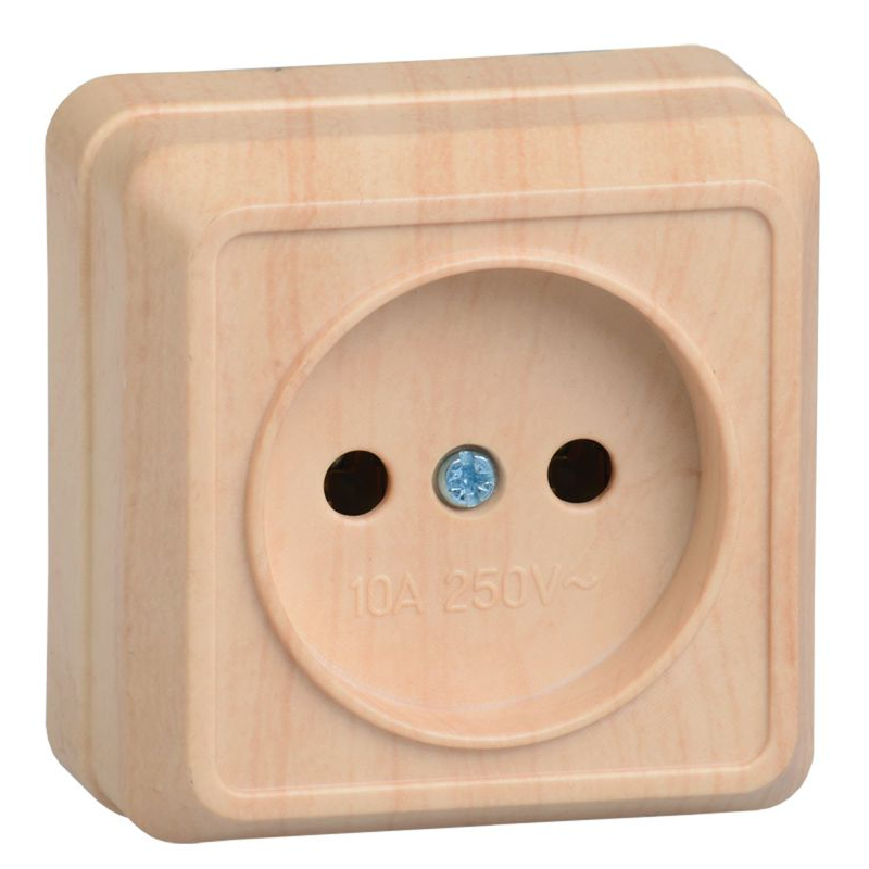 OKTAVA Розетка 1-местная без заземления для открытой установки 10А РС20-2-ОС сосна GENERICA