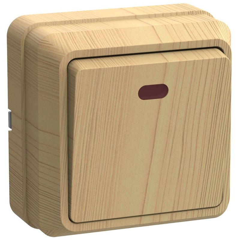 OKTAVA Выключатель 1-клавишный с индикацией для открытой установки 10А ВС20-1-1-ОС сосна GENERICA