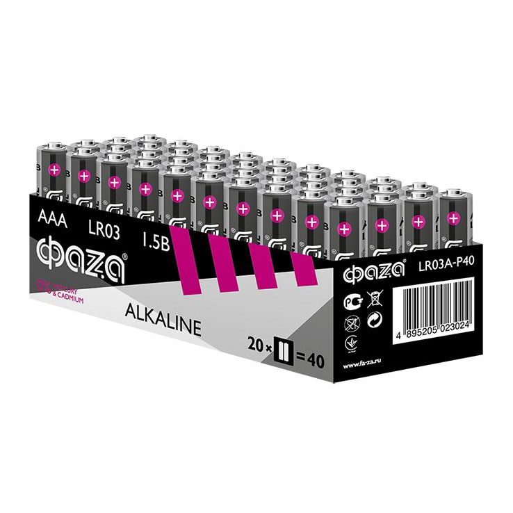Батарейка, элемент питания щелочной AAA/LR03 1.5В Alkaline Pack-40 ФАZА