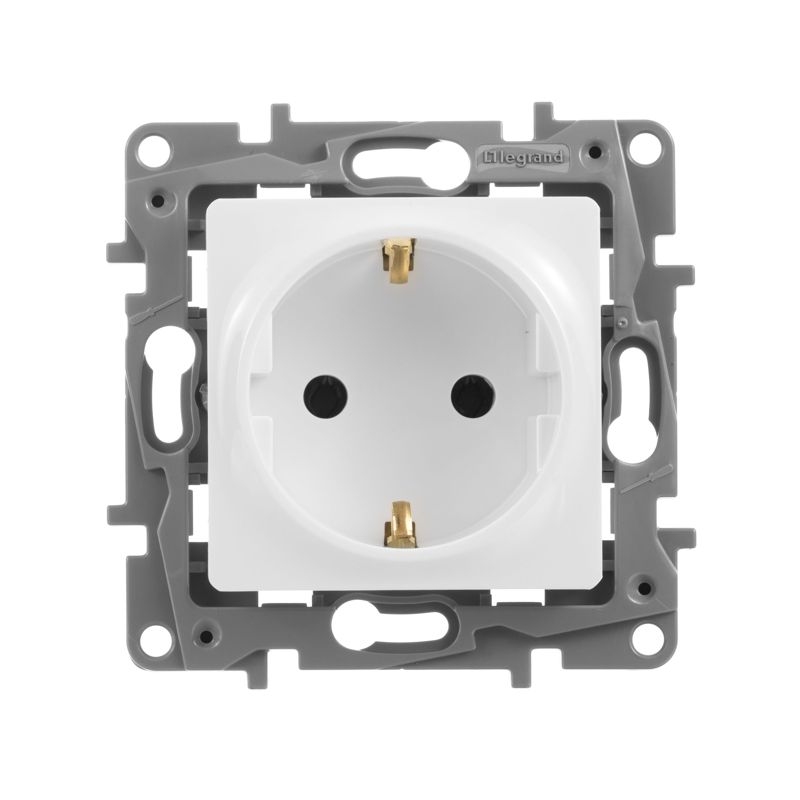 Механизм розетки 1-м СП Etika 16А IP20 250В 2P+E с заземл. немецк. стандарт винт. клеммы бел. Leg 672221