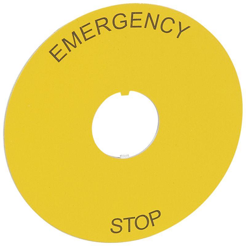 Этикетка круглая 80мм надпись "EMERGENCY STOP" желт. Osmoz Leg 024179