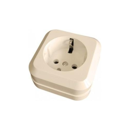 Розетка 1-м ОП 16А IP20 квадрат. с заземл. крем. Makel 45208