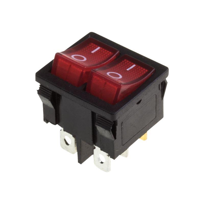 Выключатель клавишный 250В 6А (6с) ON-OFF красн. с подсветкой ДВОЙНОЙ Mini (RWB-305) Rexant 36-2160