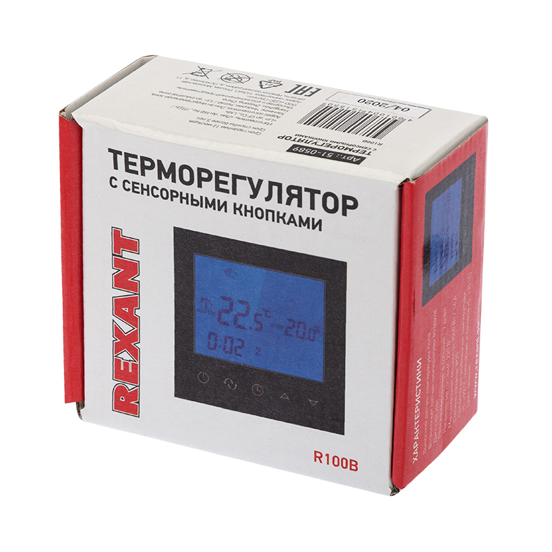 Терморегулятор с автоматическим программированием и сенсорными кнопками R100B (черный) (etm51-0589)