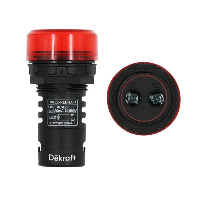 Лампа комм. ADDS ?22 мм LED кр. 24В AC/DC ЛK-22 DEKraft