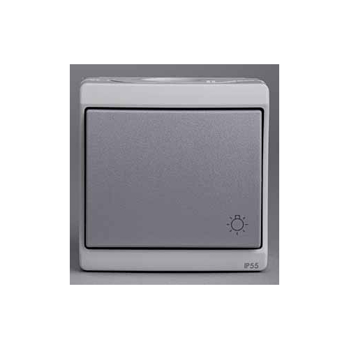 Кнопочный выключатель с символом и quot;свет и quot;, 0/у, серый, в сборе IP55