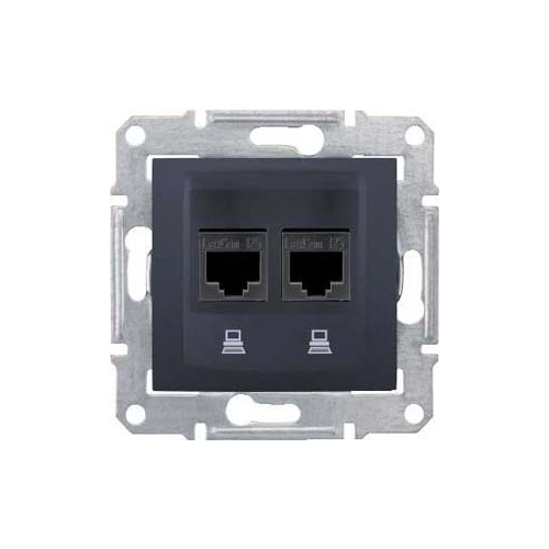 SEDNA РОЗЕТКА КОМПЬЮТЕРНАЯ RJ45, двойная, кат. 5е, неэкр. UTP, ГРАФИТ