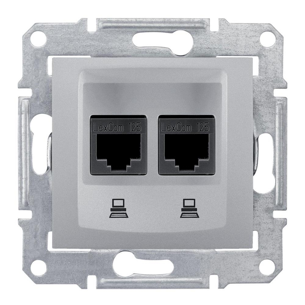 Розетка двойная компьютерная RJ45 Cat 5 Schneider Electric SEDNA, алюминий