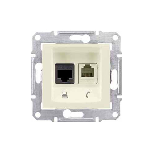 РОЗЕТКА RJ11+RJ45, КАТ 6 ЭКРАН STP, БЕЖ