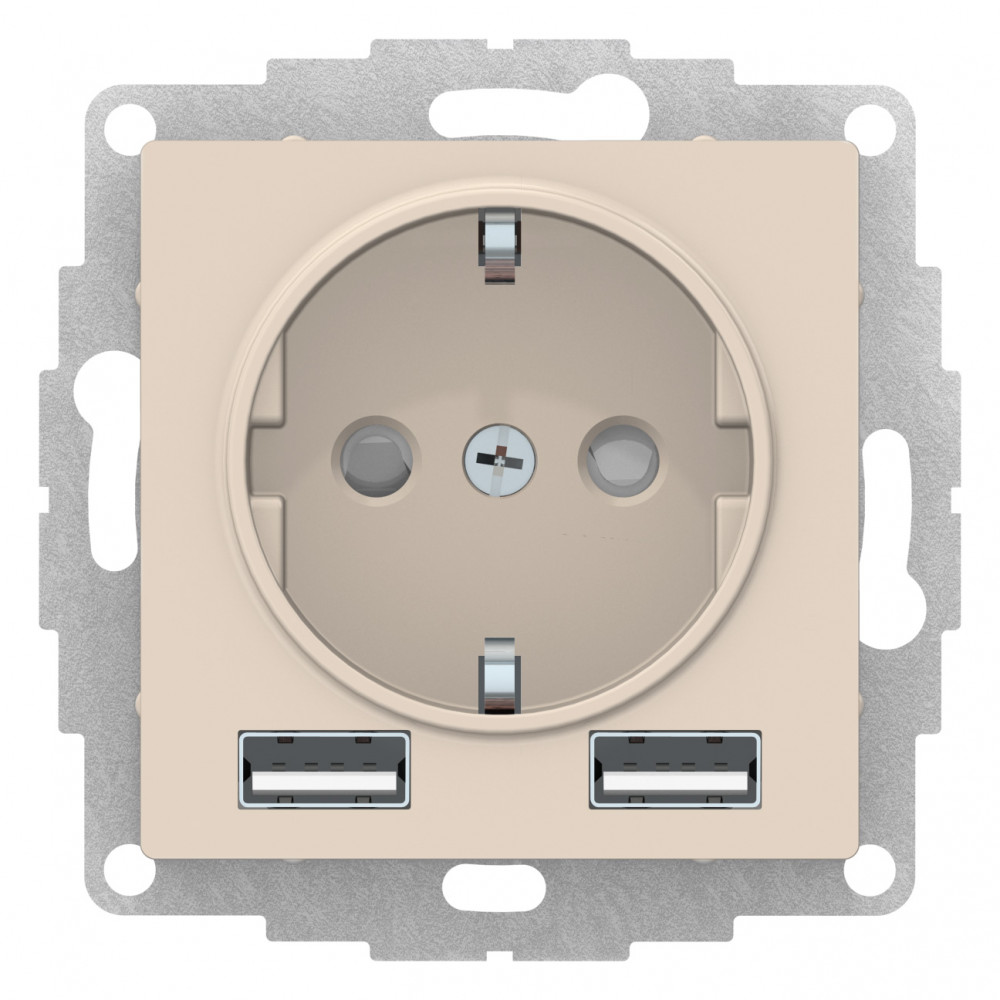 РОЗЕТКА ATLASDESIGN 16А c 2 USB A+A, 5В/2,4А, 2х5В/1,2А, механизм, БЕЖЕВЫЙ (ATN000230)