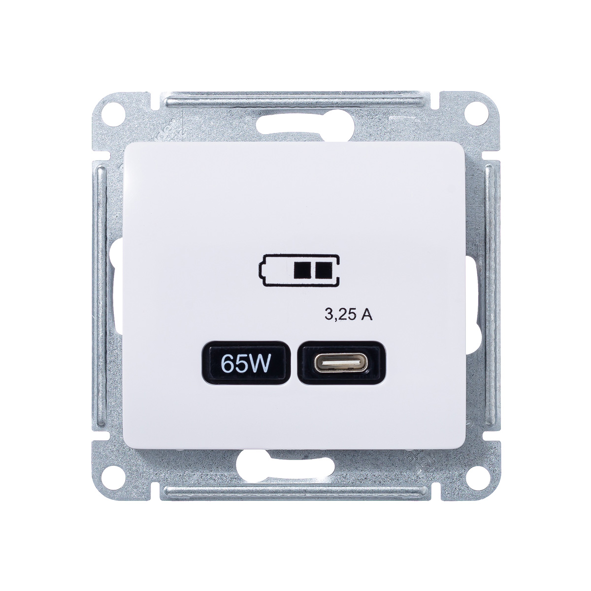 GLOSSA USB РОЗЕТКА тип-С 65W высокоскор.заряд. QC, PD, механизм, БЕЛЫЙ (GSL000127)