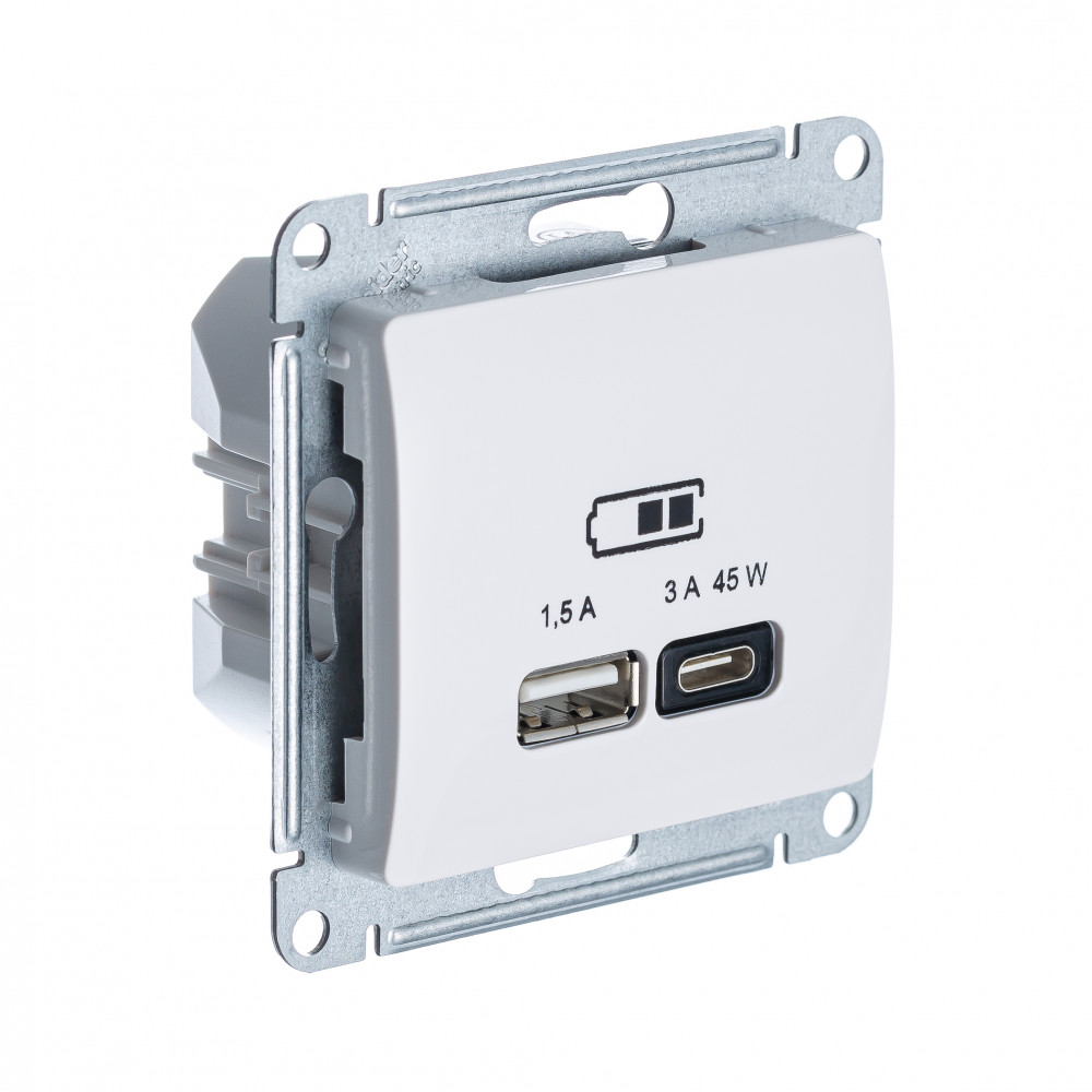 GLOSSA USB РОЗЕТКА A + тип-C 45W высокоскор.заряд. QC, PD, механизм, БЕЖЕВЫЙ (GSL000229)