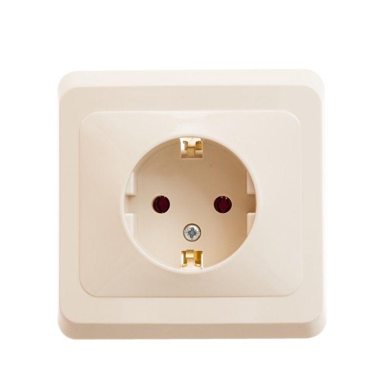 Розетка 1-м СП Этюд 16А IP20 250В с заземл. без защ. шторок крем. SchE PC16-003K