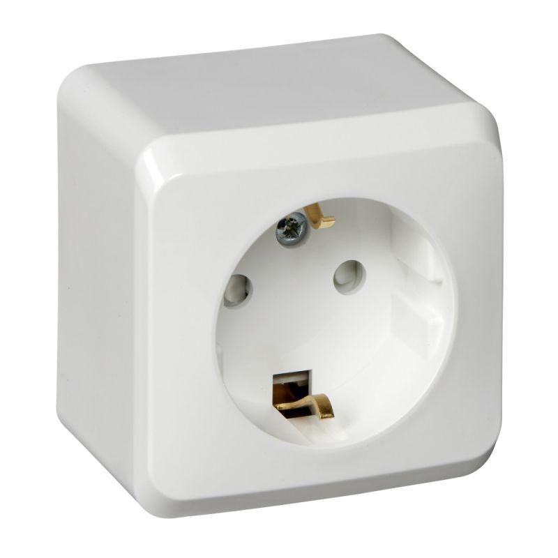 Розетка 1-м ОП Этюд 16А IP20 с заземл. защ. шторки бел. SchE PA16-004B