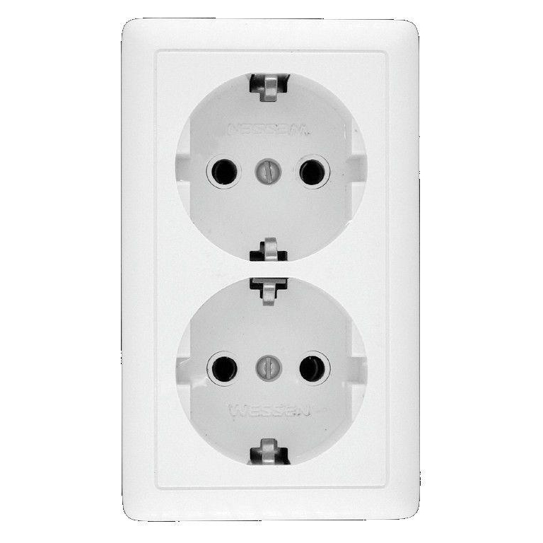 Розетка 2-м ОП Хит 16А 250В без защ. шторок с заземл. бел. SchE RA16-238-B