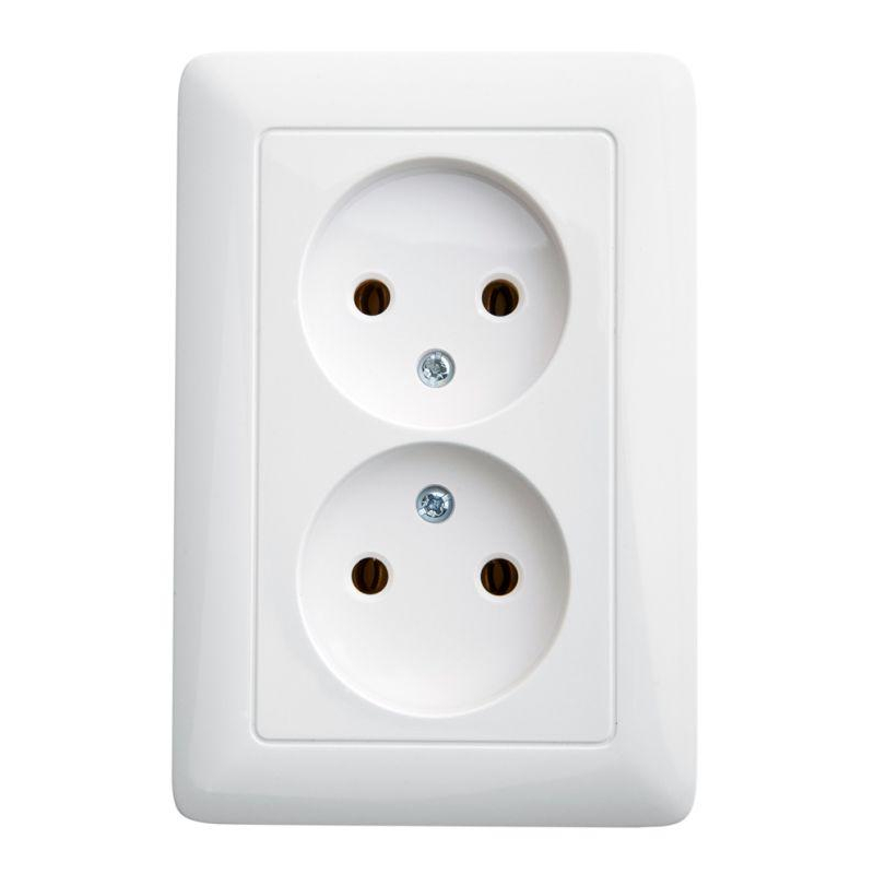 Розетка 2-м СП Хит 16А IP21 без заземл. без защ. шторок бел. SchE RS16-235-B