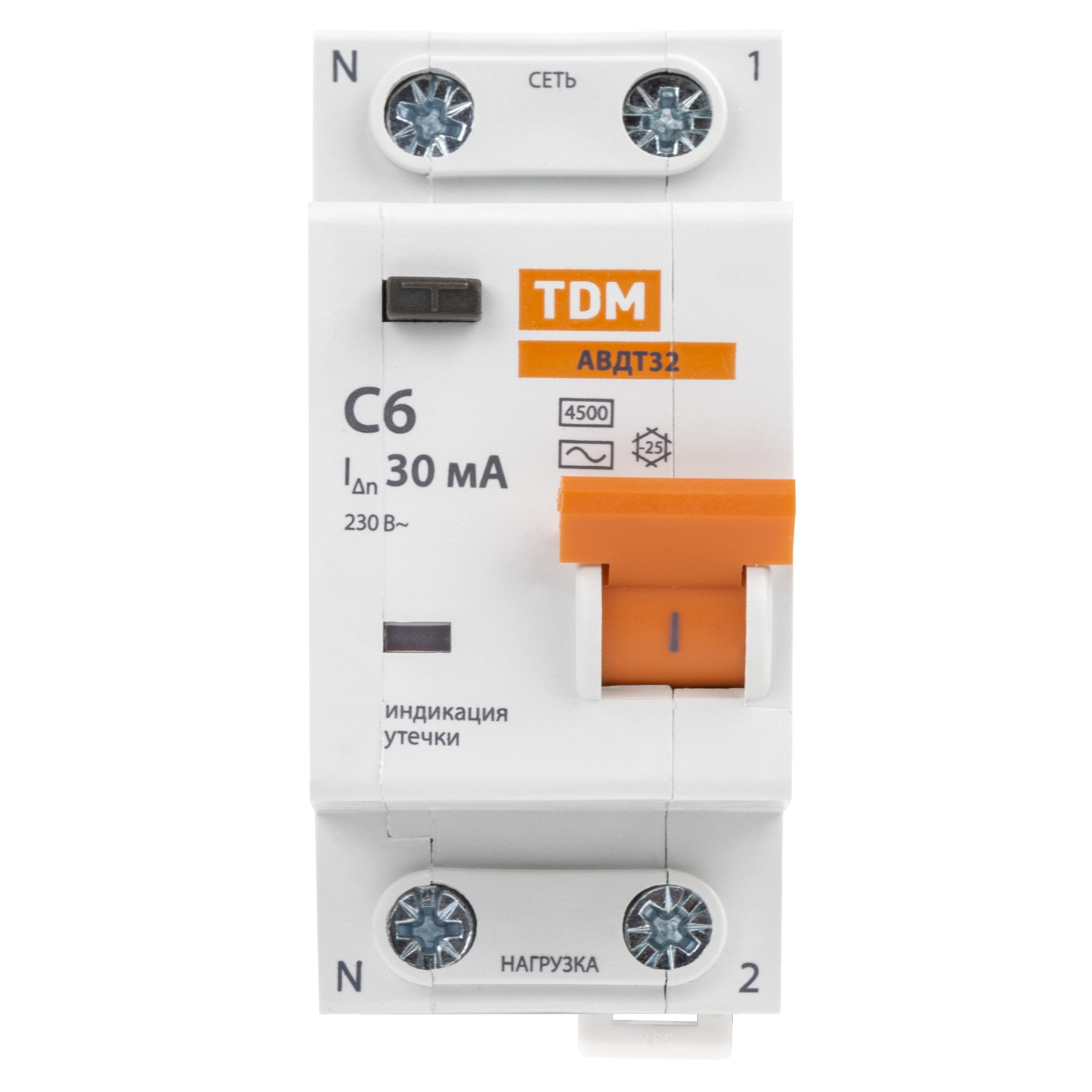 АВДТ 32 2P(1P+N) C6 30мА 4,5кА тип АС - Автоматический Выключатель Дифференциального тока TDM