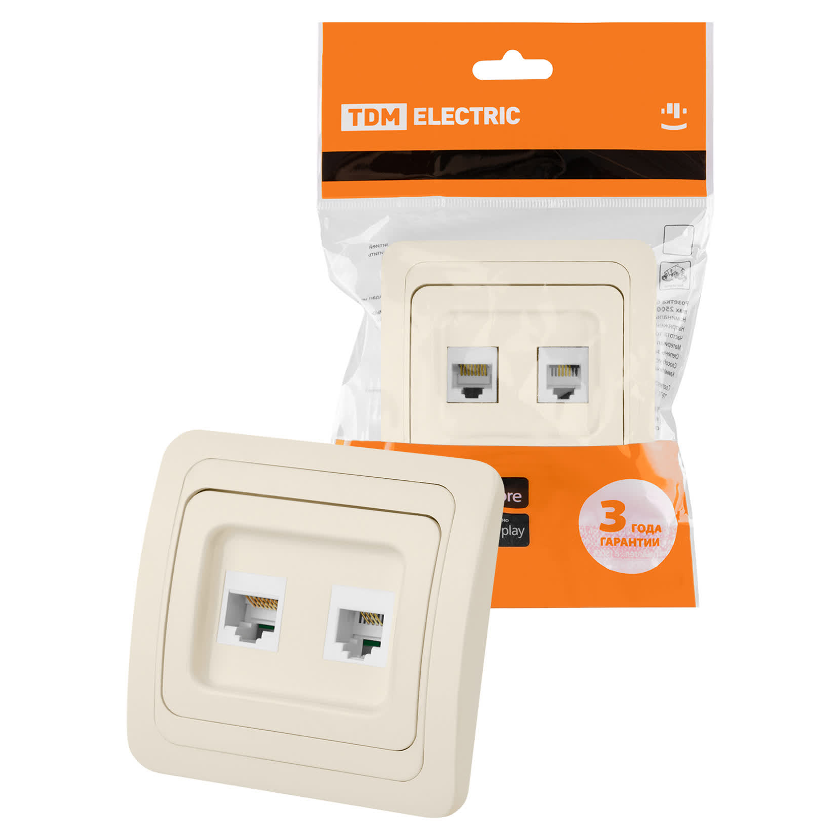 Розетка компьютерная RJ-45 + TФ (RJ-11) сл. кость "Валдай" TDM