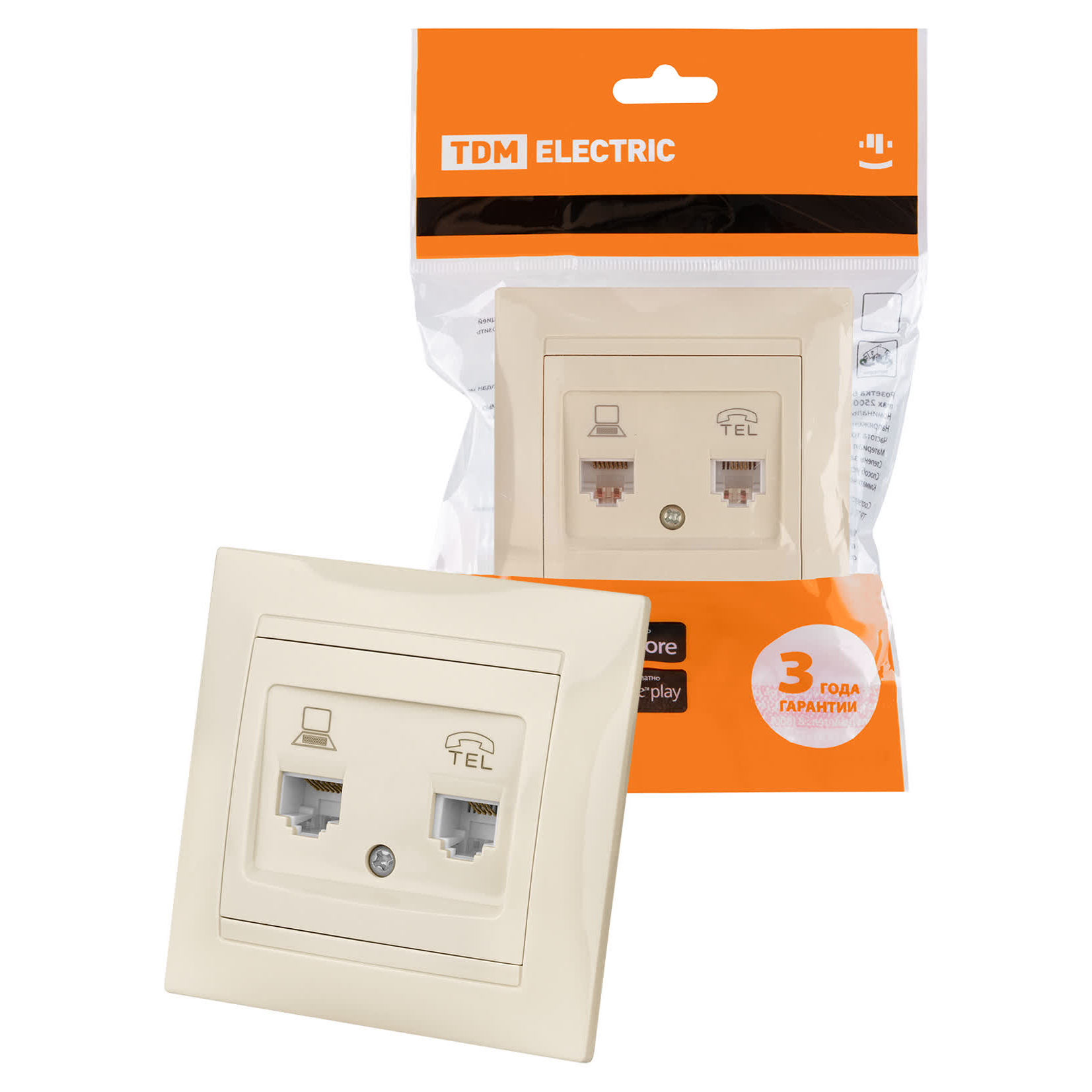 Розетка телефонная RJ11 + компьютерная RJ45 сл. кость "Лама" TDM