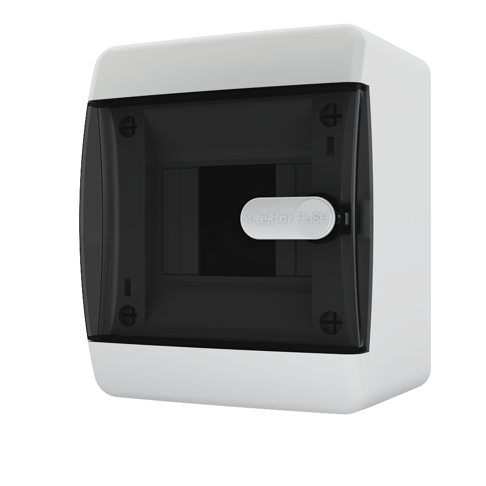 Tekfor: Щиток пластиковый навесной 4 мод. IP41, прозрачная черная дверца (типа ЩРН-П-4)